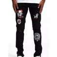 thumbnail image 5 of Crysp Denim Men's Kurt Patch Stitching Distressed Rips Skinny Fit Jeans in Black (40, Black), 5 of 7