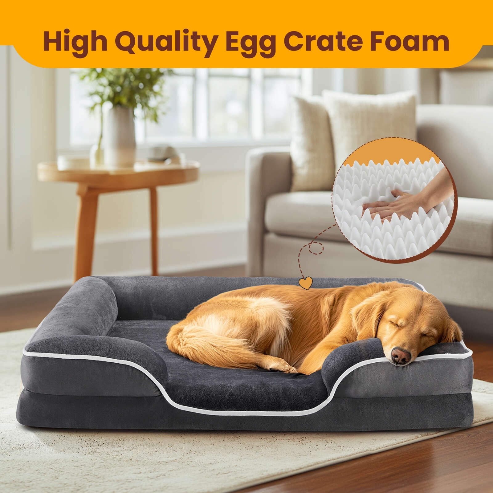 Gianna Dog Bed for Medium Size Dogs, Supportive Memory Foam Dog Sofa, Gray