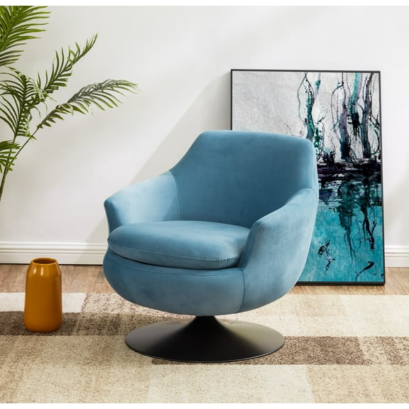 SAFAVIEH Couture Citine Modern Velvet Solid Swivel Accent Chair, Light Blue/Black