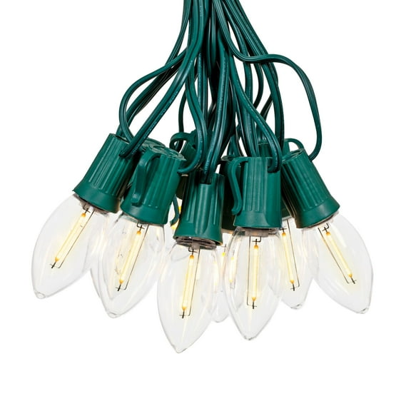 Novelty Lights C9 LED Christmas Warm White Smooth Plastic Light Set, Green Wire (25 Bulbs, 25 Feet)