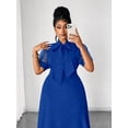 thumbnail image 4 of Royal Blue A-Line Maxi Dress With Sheer Puff Sleeves And Bow Neck For Spring Summer Autumn, 4 of 7