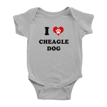 

I Heart Cheagle Dog Funny Cute Baby Rompers Bodysuit (Gray 6-12 Months)
