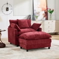 thumbnail image 4 of Accent Chair with Ottoman, Legahome 40"Wide Oversized Chenille Upholstered Lounge Chair, Comfy Reading Armchair with 3 Pillows, Barrel Chair Reading Chair for Living Room Bedroom, Red, 4 of 8