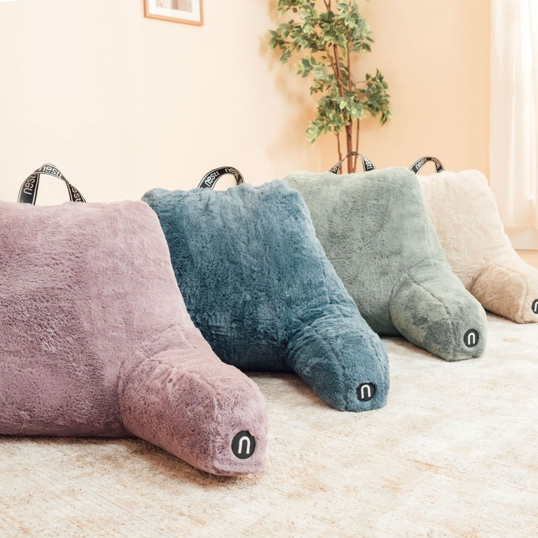 Nestl Large Reading Pillow with Arms, Faux Fur Backrest, Memory