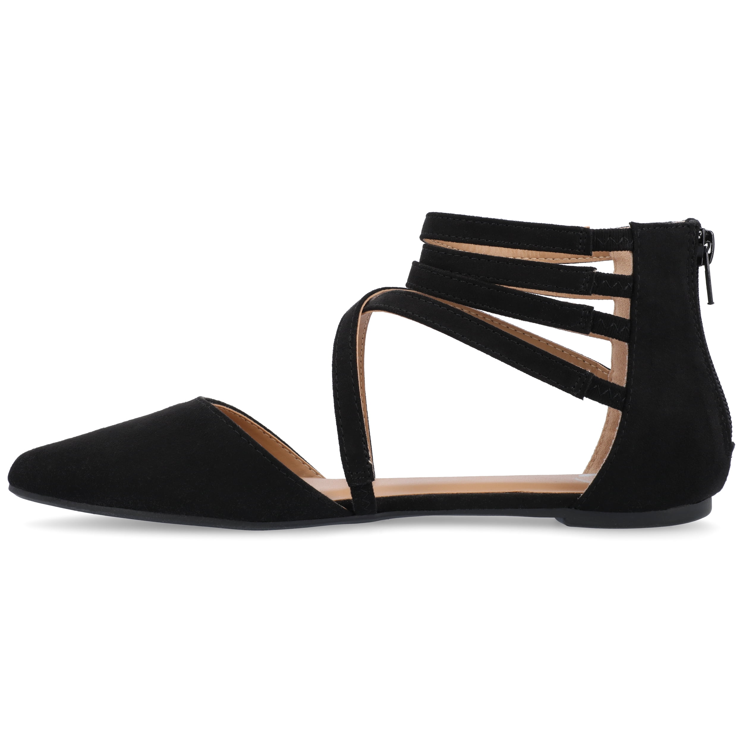 Journee Womens Marlee Back Heel Zip Pointed Toe Cage Flats