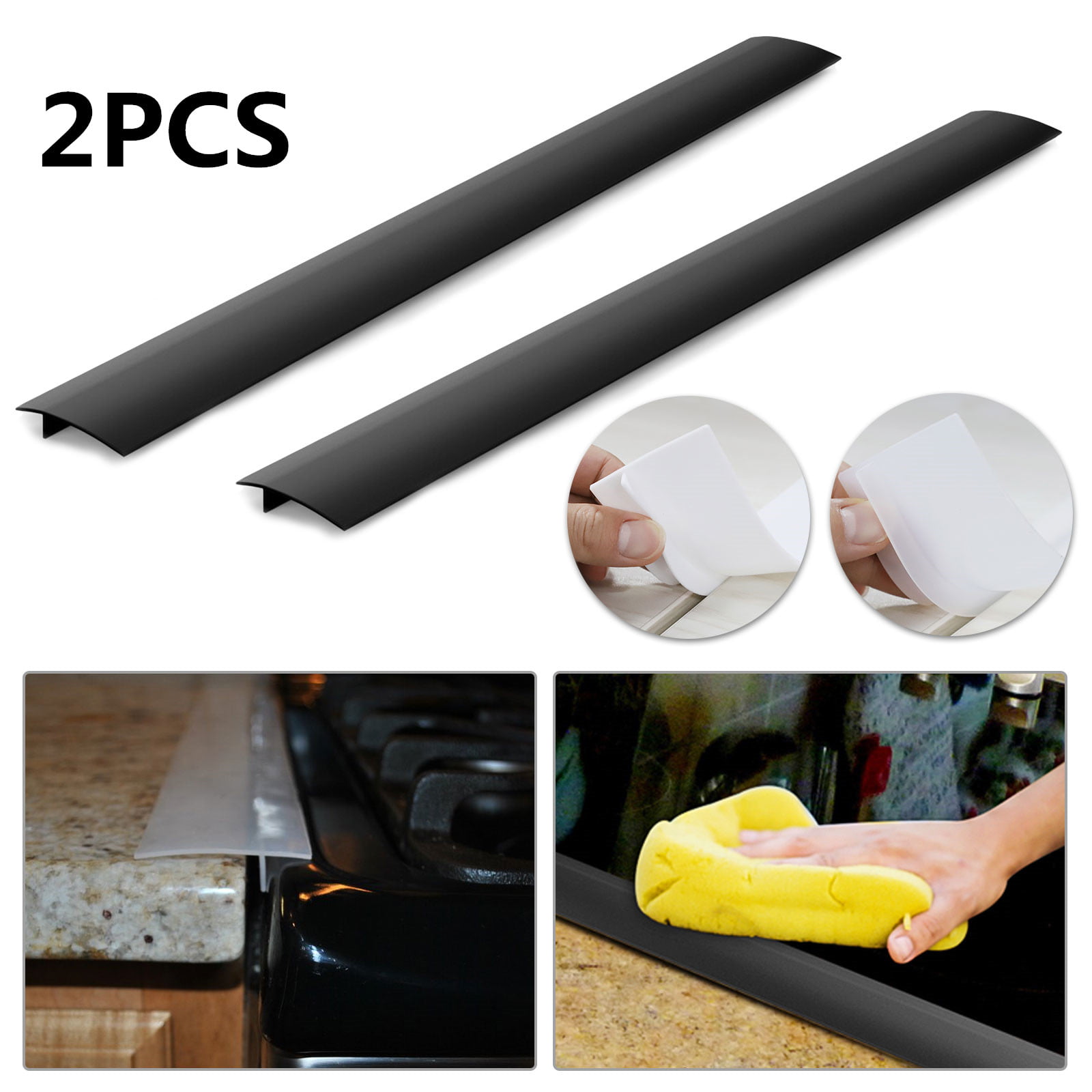 Cyleibe 2 Pcs Kitchen Silicone Stove Counter Gap Cover， Heat Resistant Long Gap Filler Spill Bits Seal Strip for Cooker Washer Dryer Work Surface Stovetop 21inch-Black 