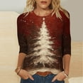 thumbnail image 2 of Fashion Fall Saving LiMoi Women's Elegant Christmas Top with Three Quarter Sleeve Round Neck and Glamorous Tree Design Tees Tshirts Shirts Blouse My Items, 2 of 5