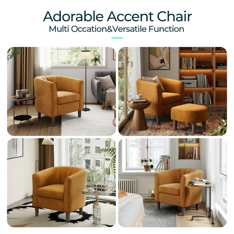 LINSY HOME Accent Chair Set of 2 with Ottoman for Living Room, Orange