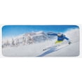 thumbnail image 1 of Winter Kitchen Mat, Skier Skiing Downhill in High Mountains Extreme Winter Sports Hobby Activity, Plush Decorative Kitchen Mat with Non Slip Backing, 47" X 19", Blue White Yellow, by Ambesonne, 1 of 1