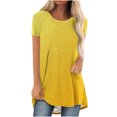 thumbnail image 2 of Pincandy Fashion Women Fashion Short Sleeve Round Neck Printed Long T-shirt Blouse Loose Tops,Yellow,XL, 2 of 4