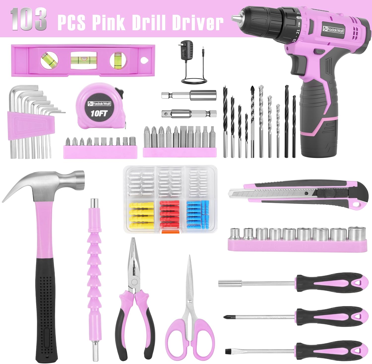 FADAKWALT 12V Pink Cordless Drill Kit for Women photo 3