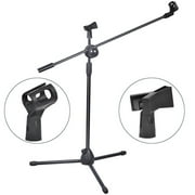 2 Pcs Dual Microphone Stand Boom Arm Holder & Mic Clip Stage Studio Tri pod
