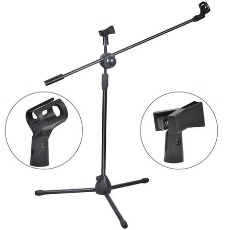 2 Pcs Dual Microphone Stand Boom Arm Holder & Mic Clip Stage Studio Tri pod