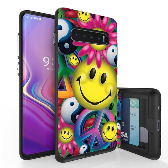 Galaxy S10  Case, Duo Shield Slim Wallet Case   Dual Layer Card Holder For Samsung Galaxy S10  [NOT S10 OR S10e] (Released 2019) Peace Smiley Face