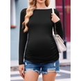 thumbnail image 4 of Weardear 3 Packs Maternity Tops Long Sleeve Boat Neck Pregnancy Tunic T Shirts Side Ruched Casual Pregnant Clothes, 4 of 6