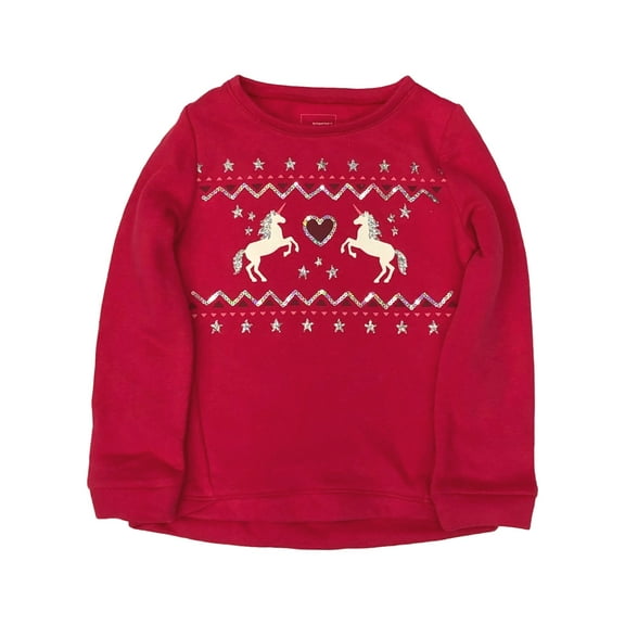 Girls Fuchsia Pink Sparkle Unicorn Heart Holiday Sweatshirt Sweat Shirt 5
