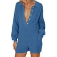 thumbnail image 1 of xiaxaixu Women’s Ribbed Knit Rompers Long Sleeve Solid Color Button Down Jumpsuit Shorts Loungewear, 1 of 8