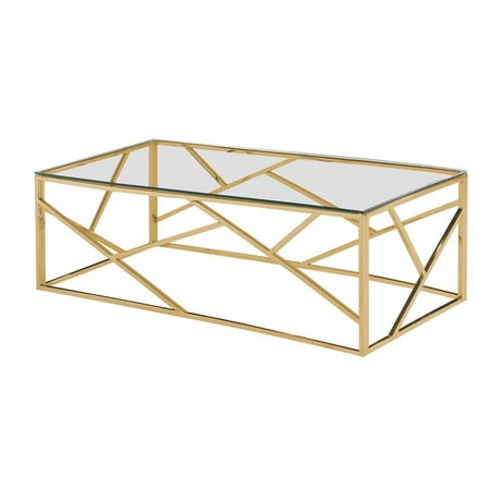 Best Master Furniture Glass Top Angled Gold Frame Coffee