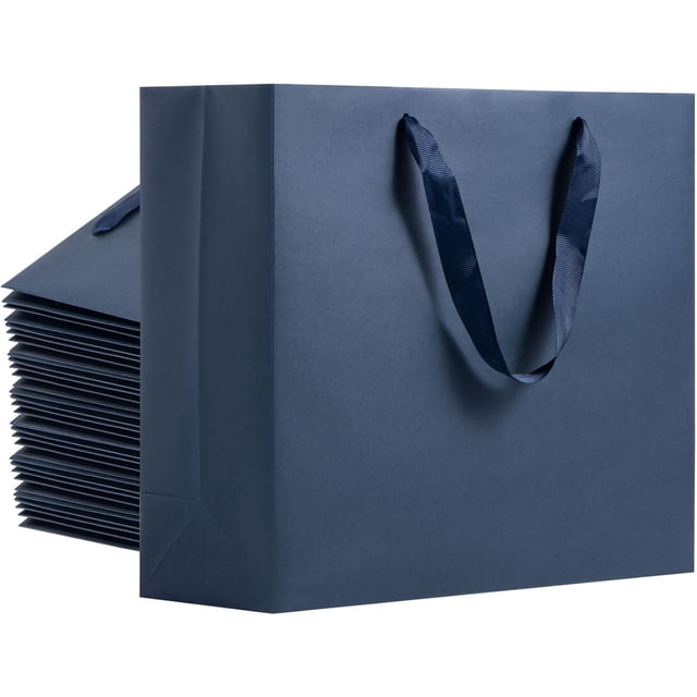 Bolsas de Regalo de Color Azul Marino, Paquete de 25 Bolsas de Regalo Medianas de Papel Kraft con Asas