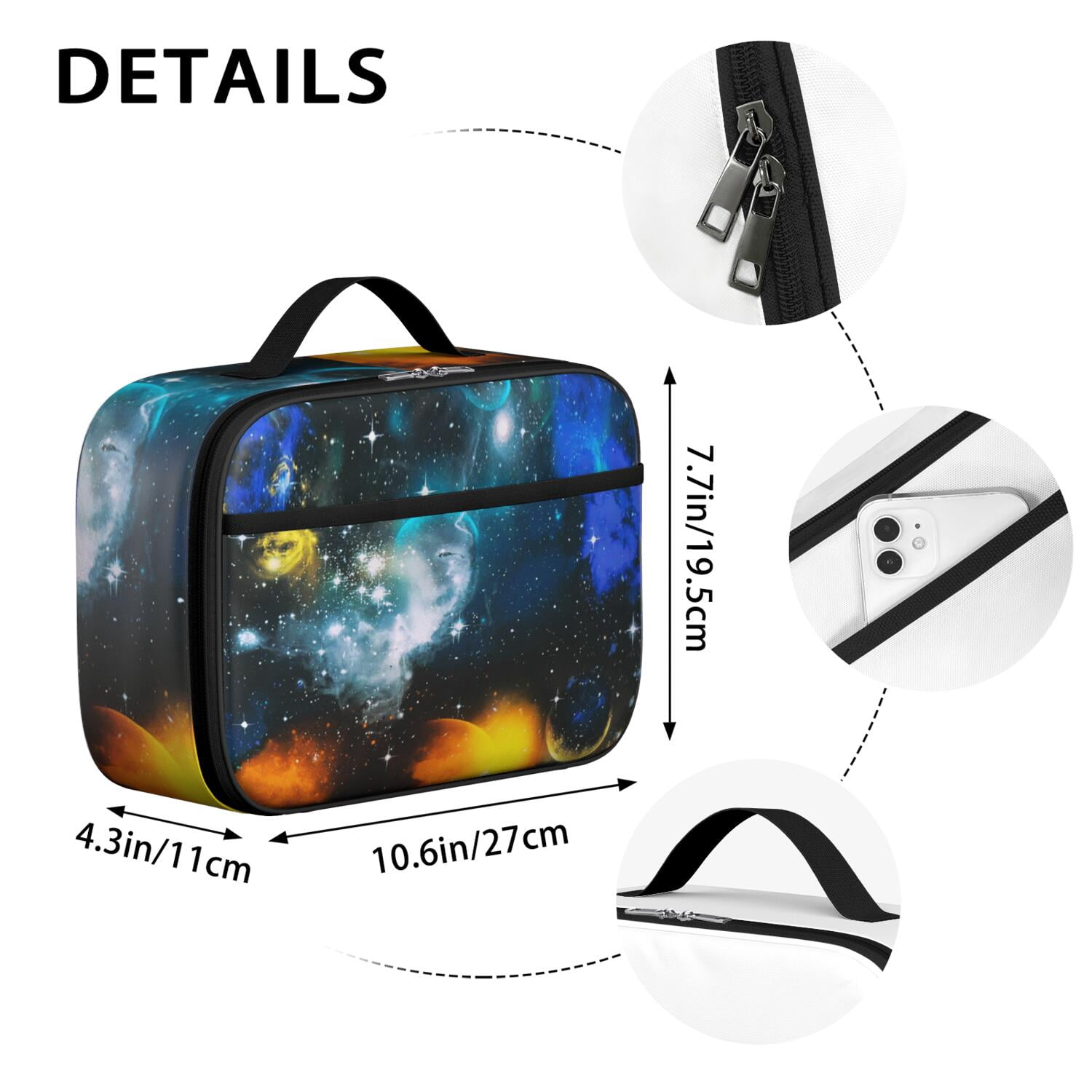 Space-themed Lunch Bag, Insulated Lunch Box with Cute Astronaut, Galaxy, Nebula, Rocket, and Starry Night Designs – Durable, Lightweight Lunch Tote for School, Travel, and Picnic