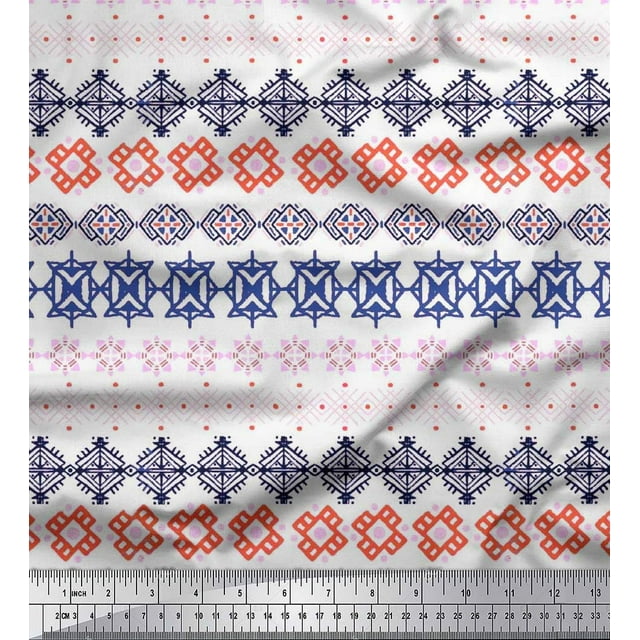 Soimoi Japan Crepe Satin Fabric Aztec Geometric Print Fabric by Yard 42 Inch Wide