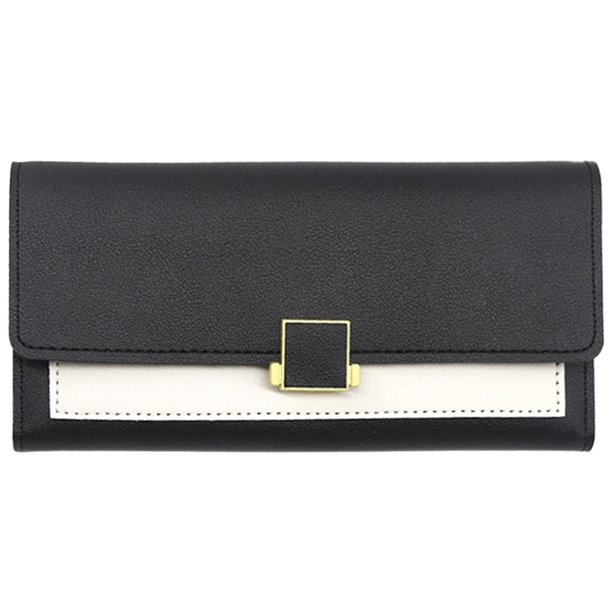Monedero de mano a cuadros para mujer, sencillo, largo, triple, de color liso