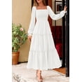 thumbnail image 3 of Vestido PRETTYGARDEN 2025 de manga larga con fruncido y volantes maxi blanco talla S, 3 of 7