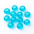 thumbnail image 2 of 100pc Glass European Beads Large Hole Beads No Metal Core Rondelle Dodger Blue 14x8mm Hole: 5mm, 2 of 3