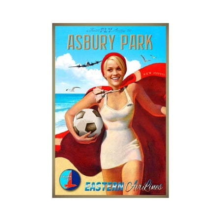 Poster Asbury Park New Jersey Eastern Air Lines New Travel Poster Soccer Mom Pin Up Art Print 349-UNFRAMED