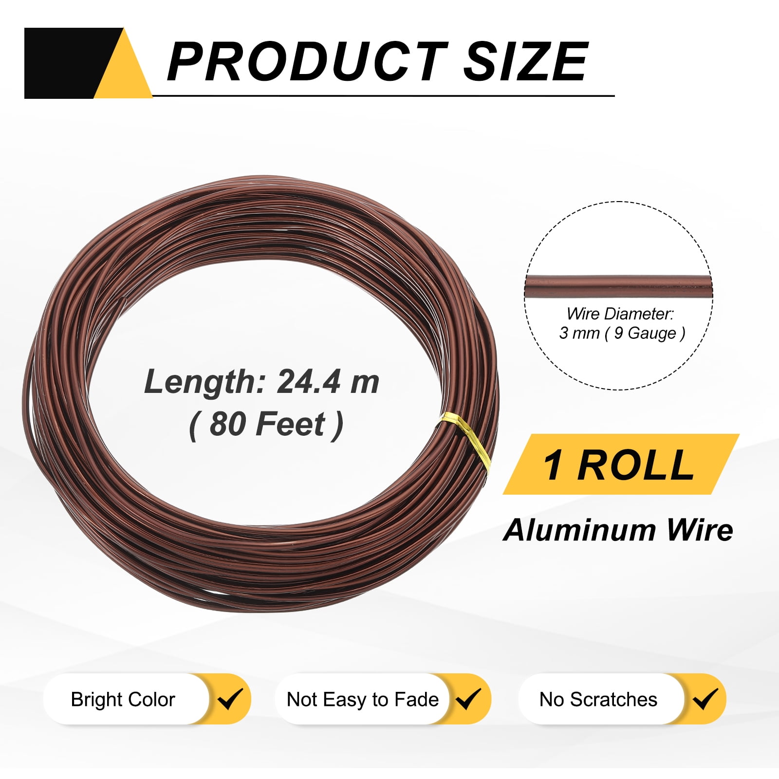 Uxcell 9 Gauge 3mm Aluminum Wire, 80 Feet Bendable Metal Craft Armature Wire, Copper Tone