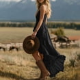thumbnail image 6 of ClodeEU Women's Spaghetti Strap Irregular Ruffle Hem Boho Maxi Dress,Asymmetrical Flowy Beach Sundress Black,Women's Plus S, 6 of 6