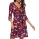thumbnail image 2 of Vestido Salvador Corto Floral Manga 3/4 con Cinturón Cuello en V L, 2 of 10