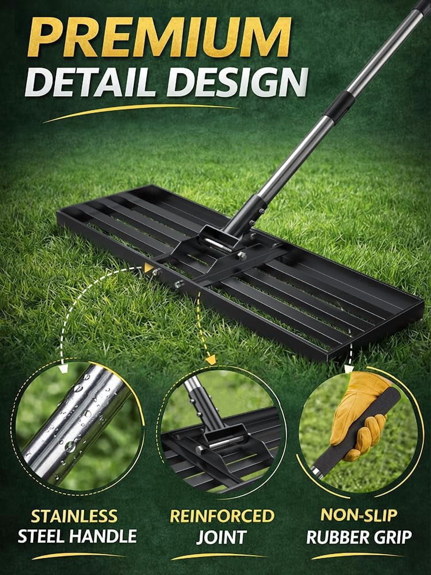 30x10 inch Lawn Leveling Rake, 72" Effort Saving Lawn Leveler Tool, Stainless Steel Handle Lawn Leveler for Golf Course Yard Pasture Garden, Professional Lawn Care Landscape Rake