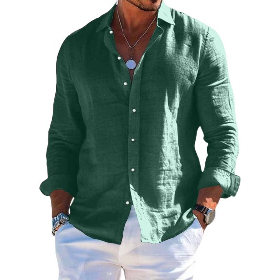 Men's Tops Long Sleeve New Style Shirt Cotton Linen Cool Solid Color Loose Lapel Casual Beach Style Cardigan Spring And Summer Men's Casual Linen Shirt