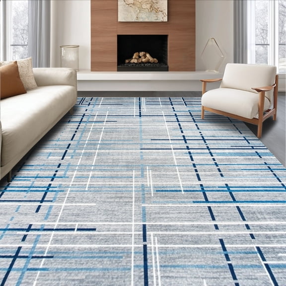 ODIKA 4'x6' Machine Washable Non-Slip Area Rug, Urban Maze Contemporary Grid Design for Stylish Living High Traffic Rug, Gray, 138388