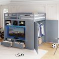 thumbnail image 2 of Full Size Loft Bed with Built-In Wardrobe, Drawers & LED Lighting - Space-Saving Storage for Small Rooms - Gray, 2 of 9