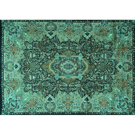 Ahgly Company Indoor Rectangle Persian Turquoise Blue Traditional Area Rugs, 2' x 5'
