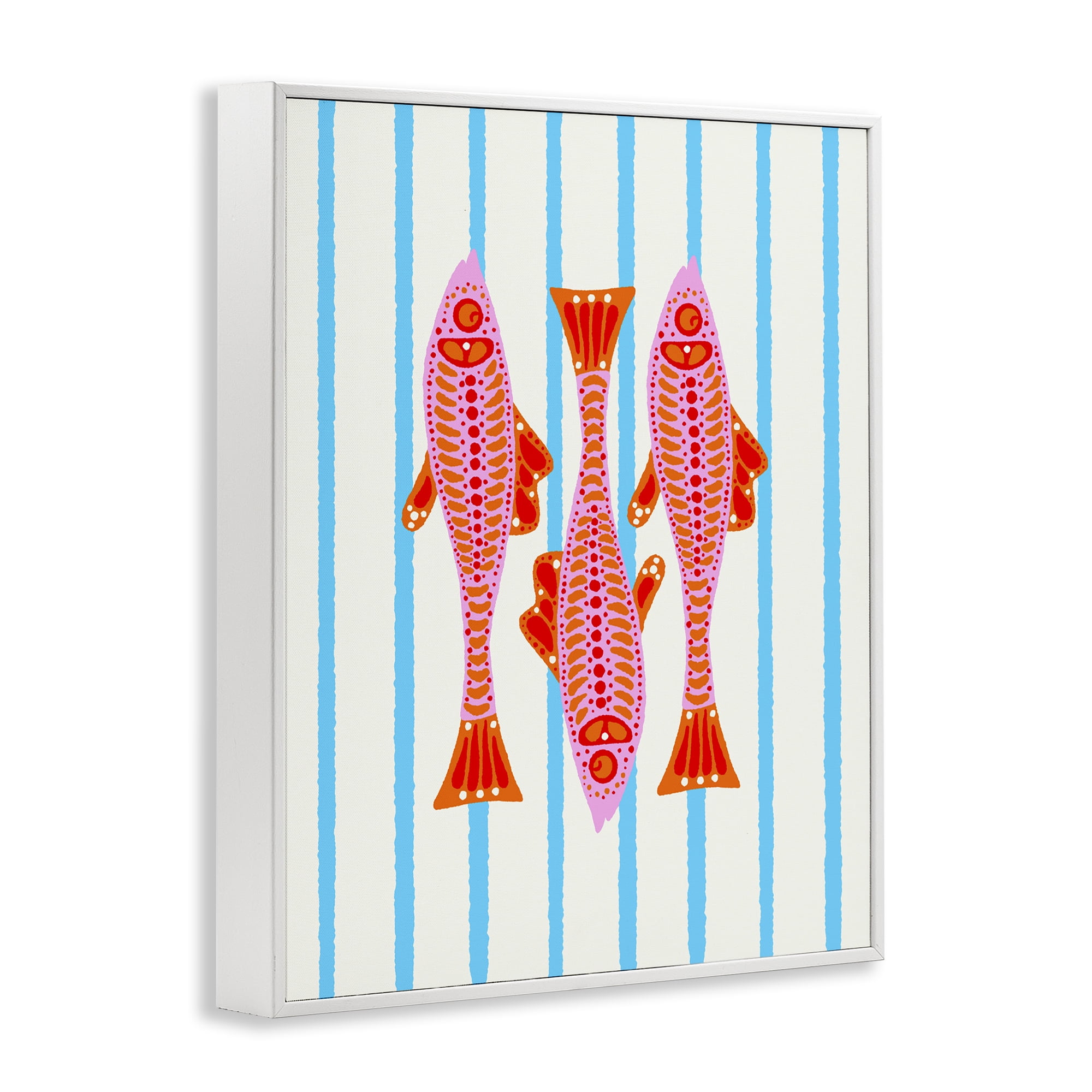 Stupell Industries Bright Aquatic Fish on Stripes White Framed Giclee Art, design by Indira Prieto | IndySign