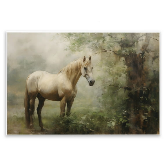 Stupell Industries Horse in Forest Woods Landscape Painting Unframed Art Print Wall Art, 15 x 10