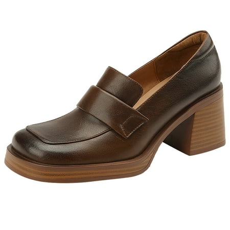

ZHAGHMIN Summer Shoes For Women Leisure Women Artificial Leather Solid Color Autumn Thick Sole Square Heels Slip On Lazy People Round Toe Shoes Casual Heels Shoes For Women Women Wide Width Shoes Bu