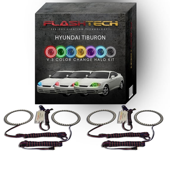 Flashtech RGB Multi Color Changing LED Halo kit for 2003-2004 Hyundai Tiburon Headlights