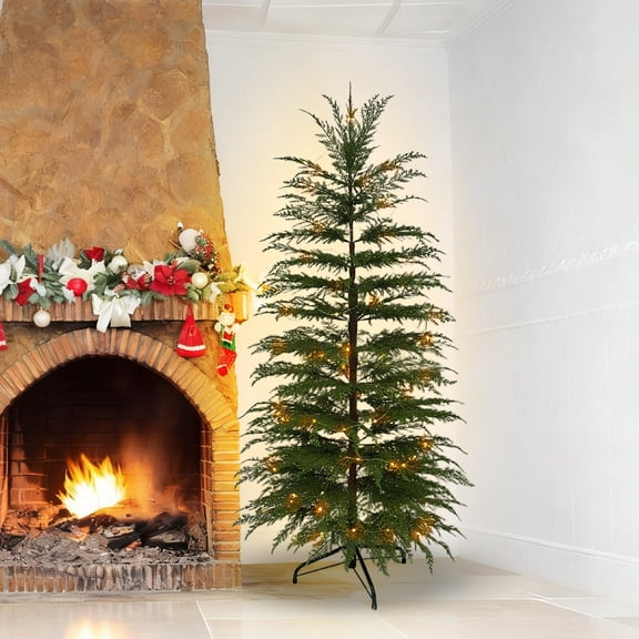 CVSOPHIA 4ft /47 Inch Christmas Trees with Lights, Artificial Christmas Tree with 100 LED Lights String, Realistic PE Potted Hinged Xmas Tree for Holiday Home Decor, Easy Assembly