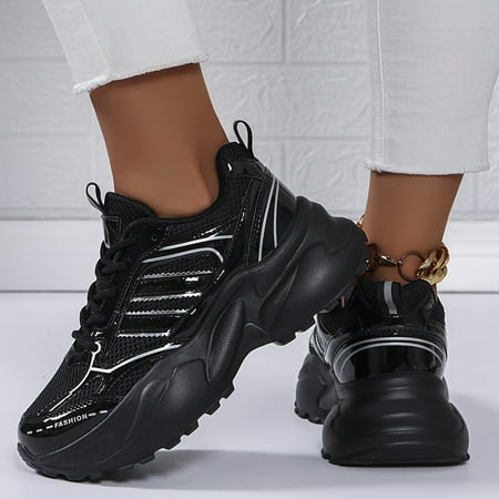 

CHANGSHABR Women‘s Stylish Mesh Sneakers Lace Up Platform Soft Sole Walking Shoes Breathable Low-top Running Trainers