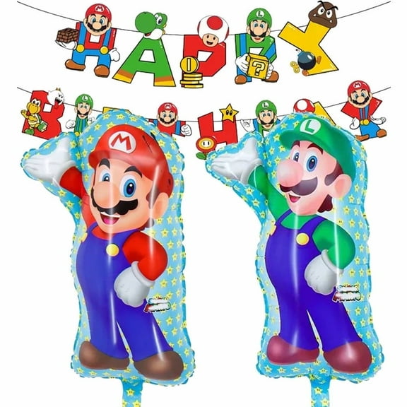 4 PCS Mari Bro Balloon Game theme Balloon Birthday Party Balloon Lui Balloon with Happy Birthday Banner