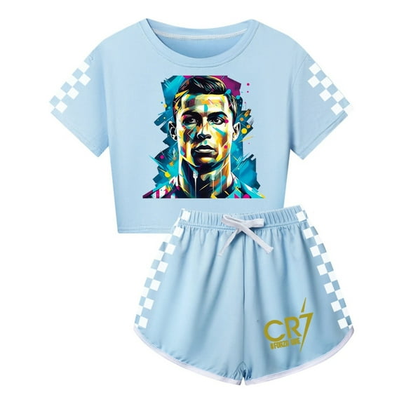 Kids CR7 Loungewear Set – Ronaldo-Inspired Shirt and Shorts for Girls