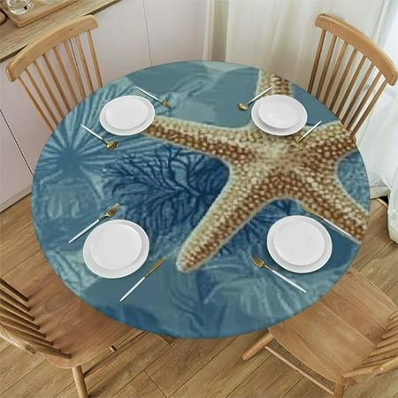 

Patifu Starfish Round Tablecloth 100% Polyester Stain-Resistant Washable Indoor Outdoor Restaurants Weddings Parties Waterproof 38 -42