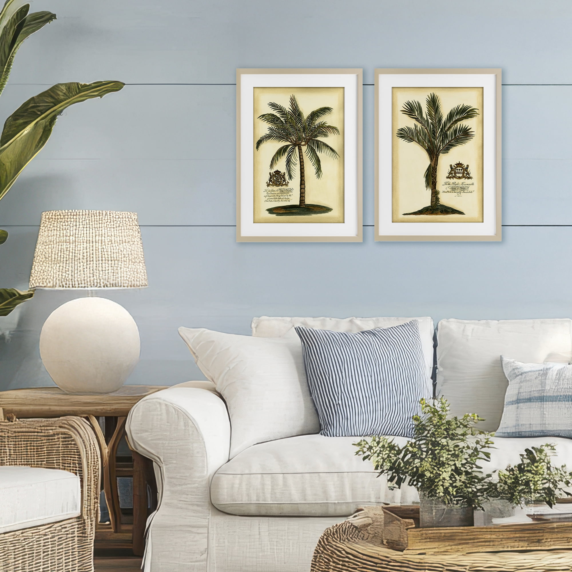 Stupell Industries Vintage Historical Palms 2 Piece Birch Framed Print Under Glass Set, design by Vision Studio