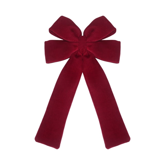 Red Velvet Christmas Bow Ornament For Tree Hanging Decoration High Density Ribbon With Hidden Wire Buckle For Branches Railings Lighting 1Pc 0.22Lb