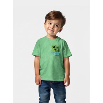 T-Shirt Minecraft Creeper Gris Chiné Enfant - Top Officiel Garçon Fille Manches Courtes