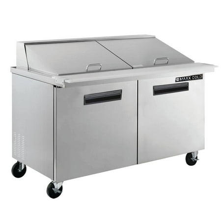 Maxx Cold Two-Door Refrigerated Megatop Prep Unit, 61"W, 15.5 cu. ft. Storage Capacity, Equipped with (24) 4" Deep Pans and Cutting Board, in Stainless Steel (MXCR60MHC)
